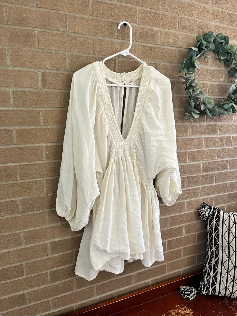 Free People Cream V-Neck Babydoll Mini Dress - Picture 3 of 4